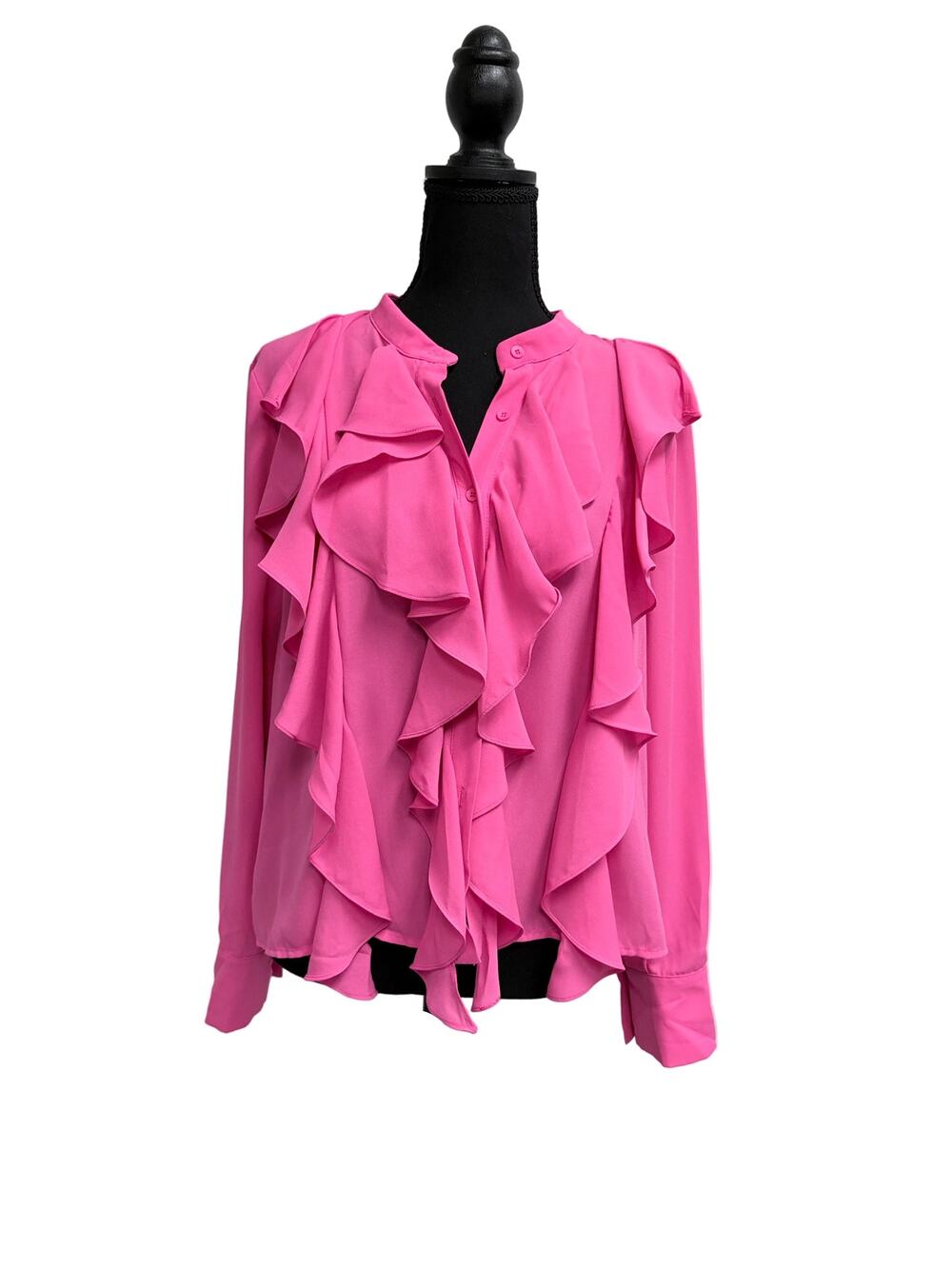 Luxe Ruffled long sleeve button pink blouse